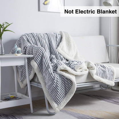 Sherpa Blanket Fleece Throw – 51X63, Grey & White – Soft, Plush, Fluffy, Fuzzy, Warm, Cozy, Thick – Perfect for Couch, Bed, Sofa, Chair - Christmas Blanket Gift for Winter